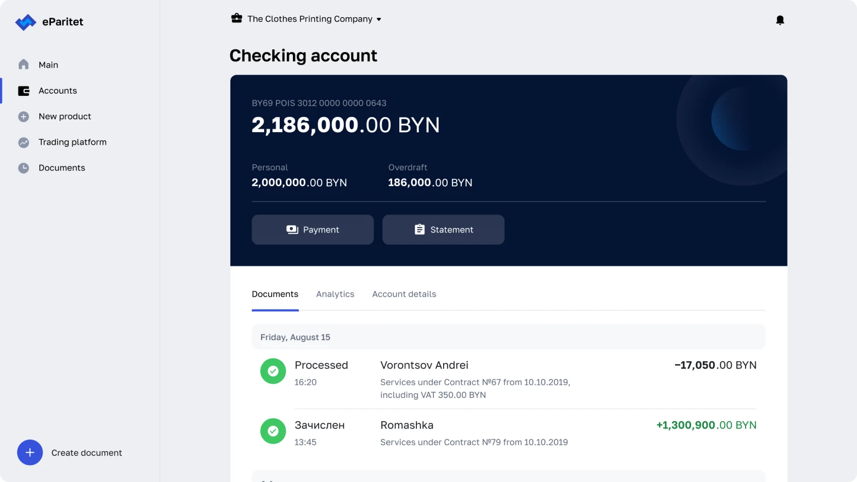 eParitet checking account