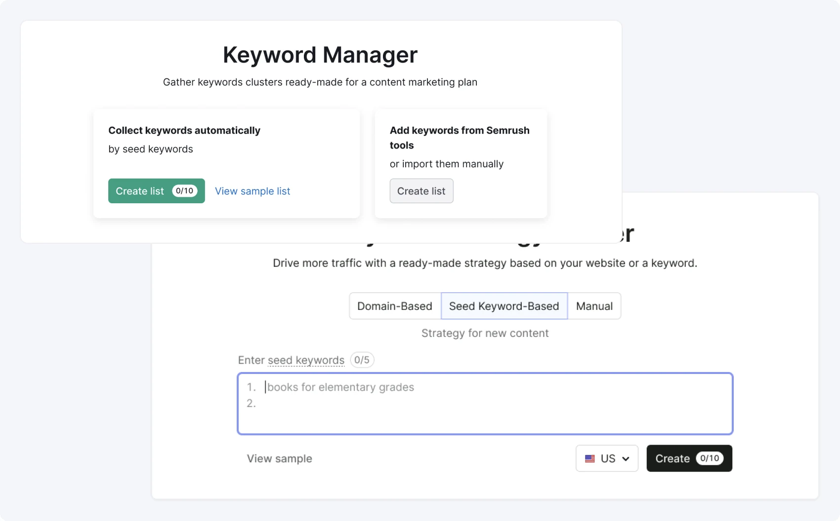 Keyword Manager with automated and manual list creation