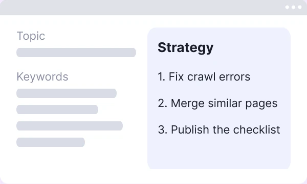Strategy panel with a three-step plan
