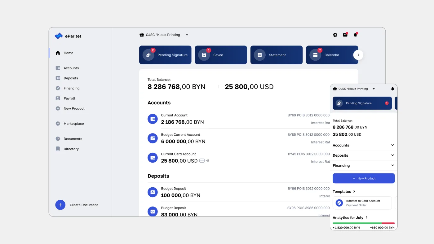 Online banking solution